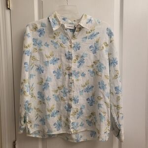 Parisian Works White Blouse with Blue and Green Floral‎ Design